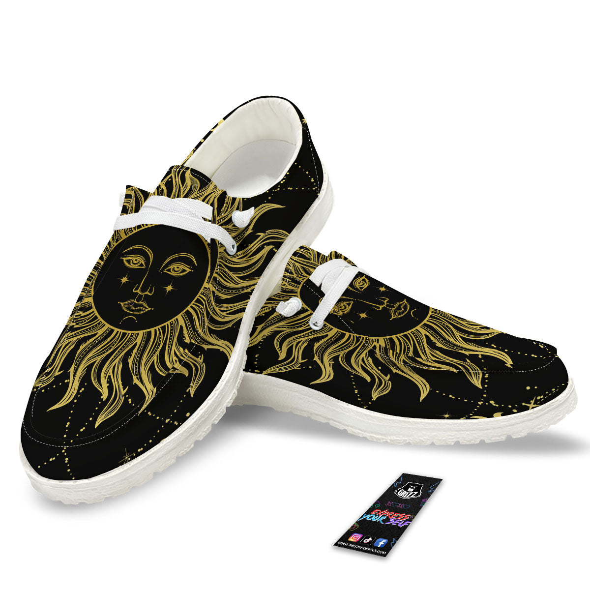 Sun Celestial Vintage Print White Loafers-grizzshop