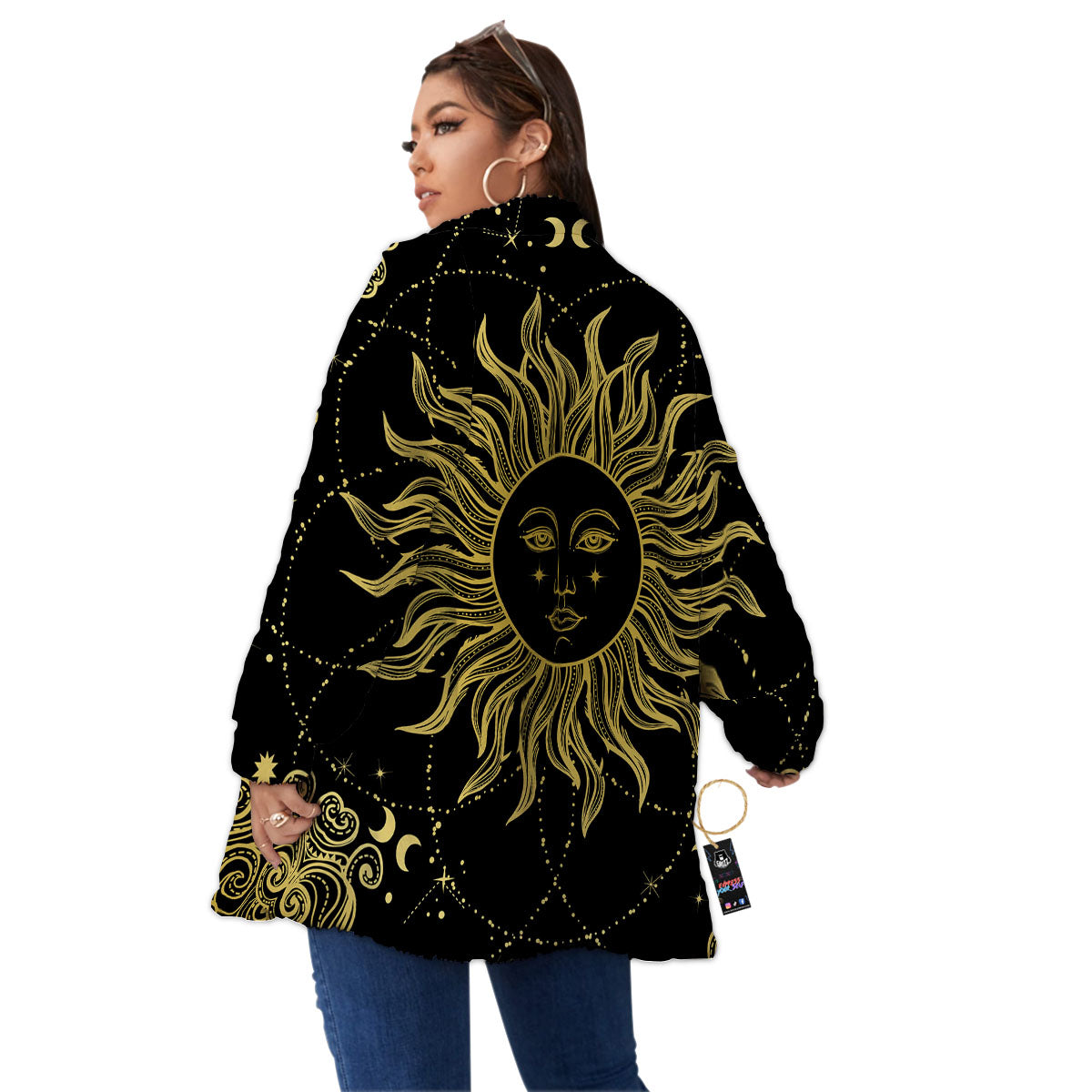 Sun Celestial Vintage Print Women's Sherpa Jacket-grizzshop