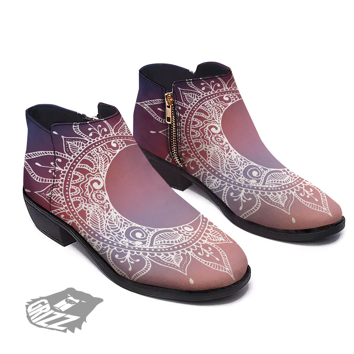 Sun Mandala Print Ankle Boots-grizzshop