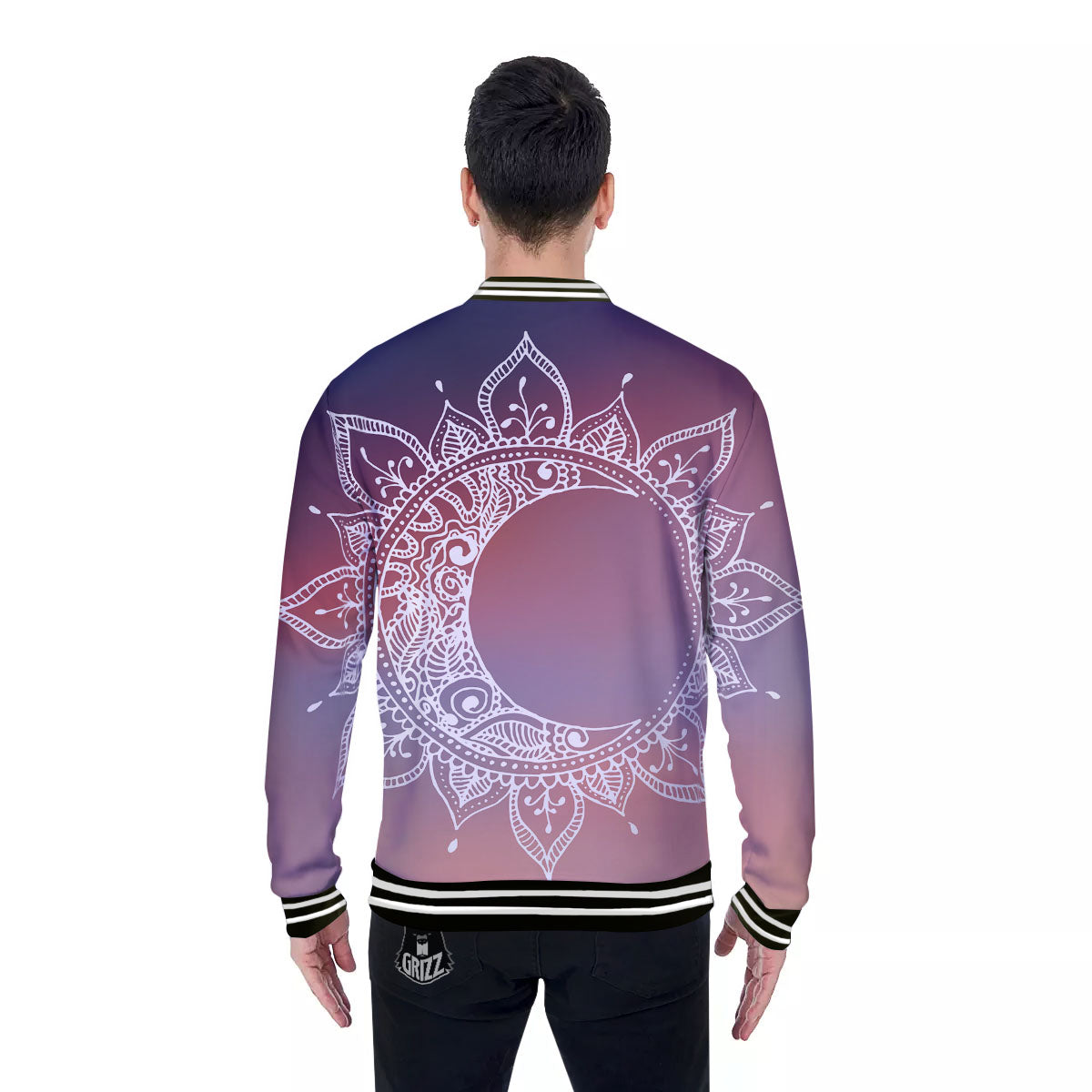 Sun Mandala Print Baseball Jacket-grizzshop
