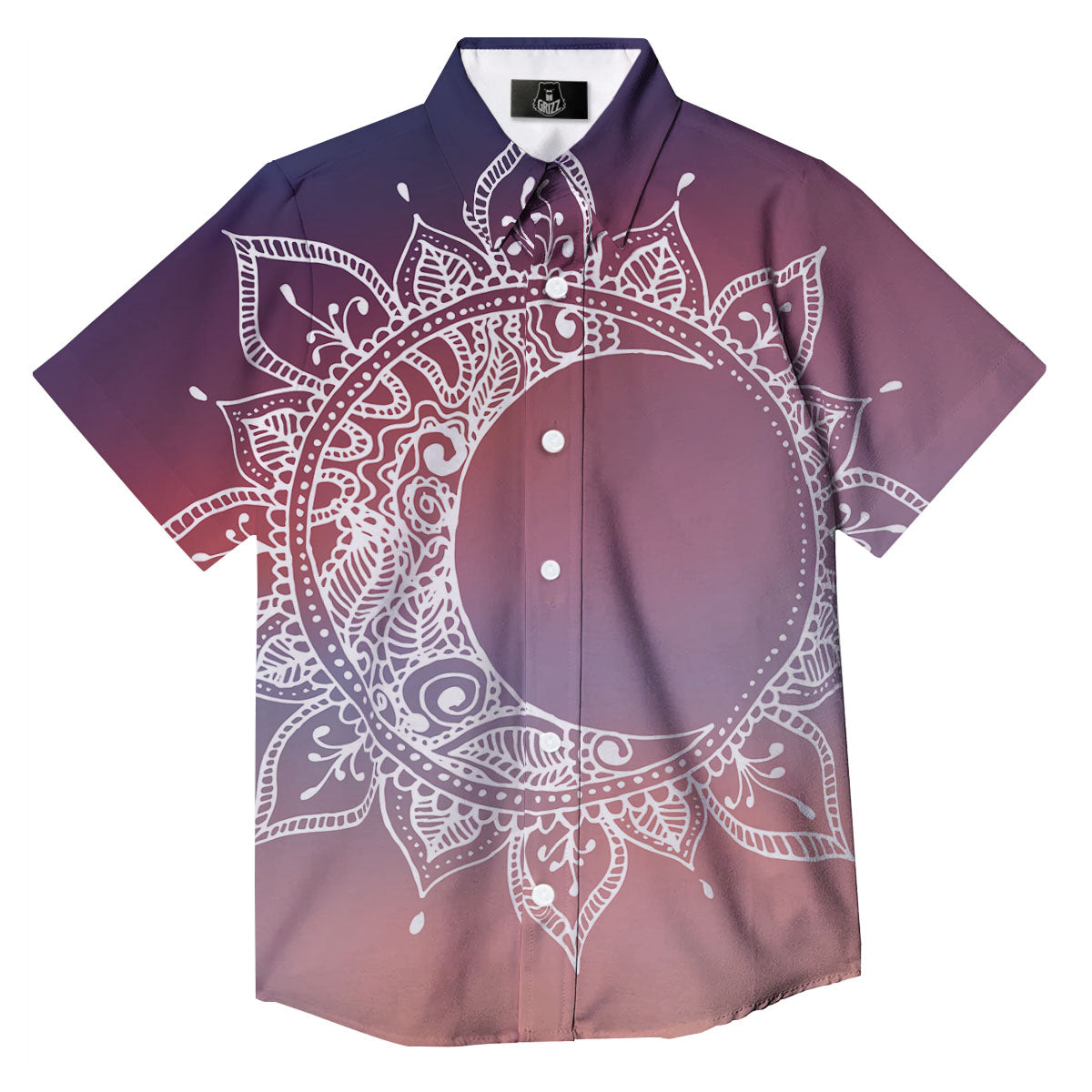 Sun Mandala Print Button Up Shirt-grizzshop