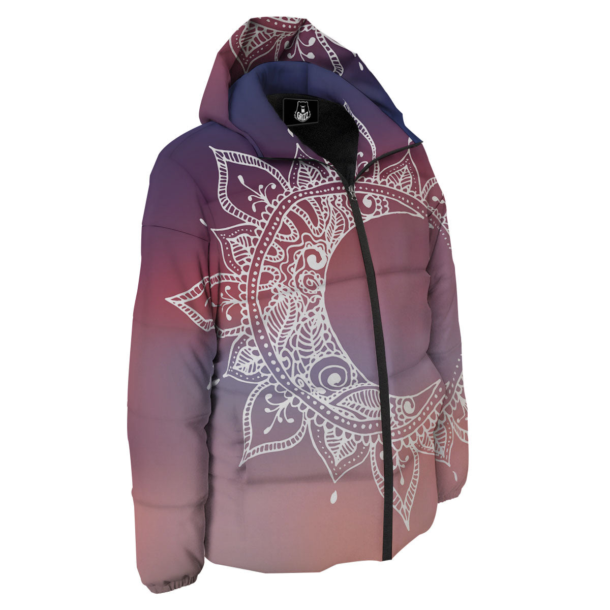 Sun Mandala Print Down Jacket-grizzshop