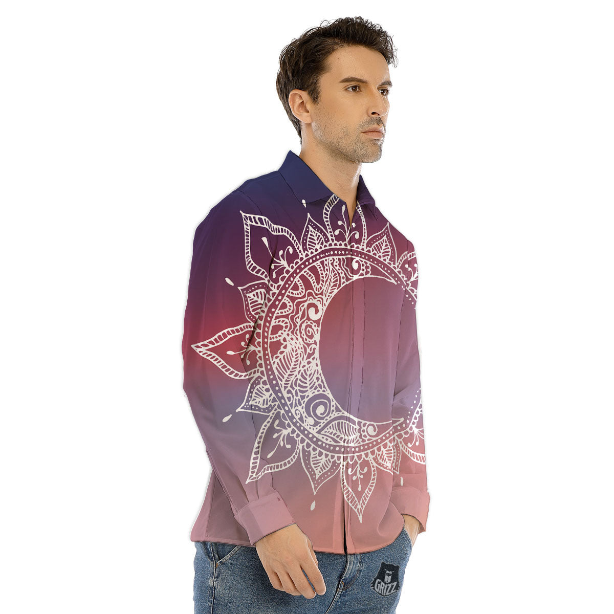 Sun Mandala Print Men's Dress Shirts-grizzshop