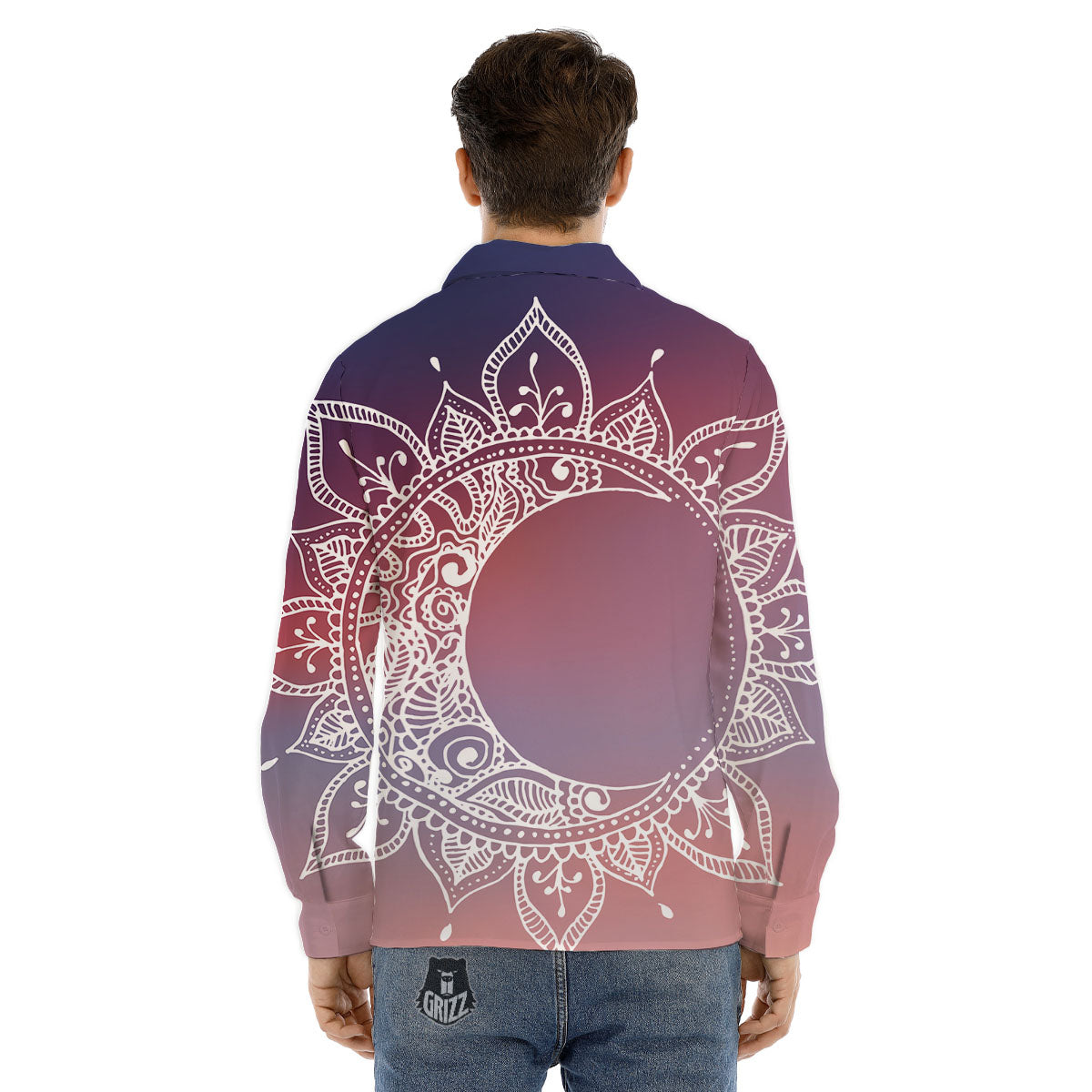 Sun Mandala Print Men's Dress Shirts-grizzshop