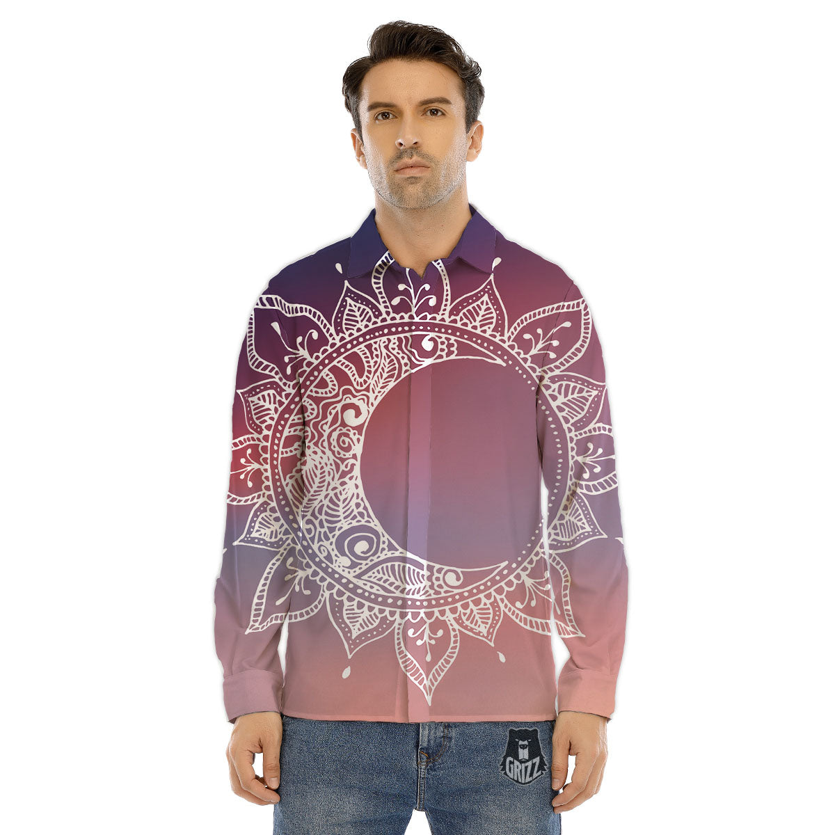Sun Mandala Print Men's Dress Shirts-grizzshop