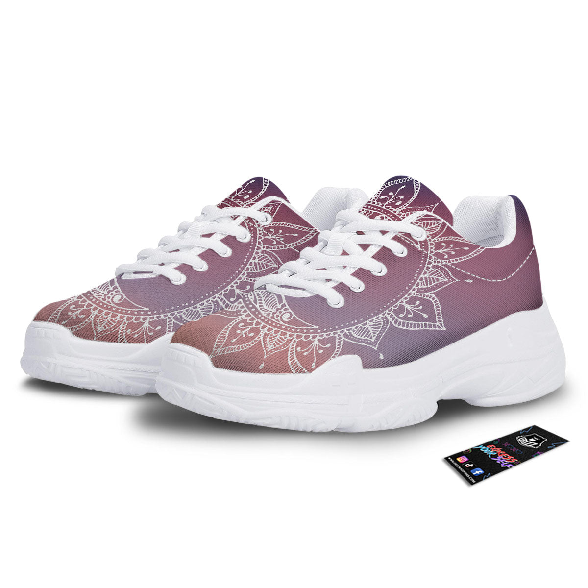 Sun Mandala Print White Chunky Shoes-grizzshop