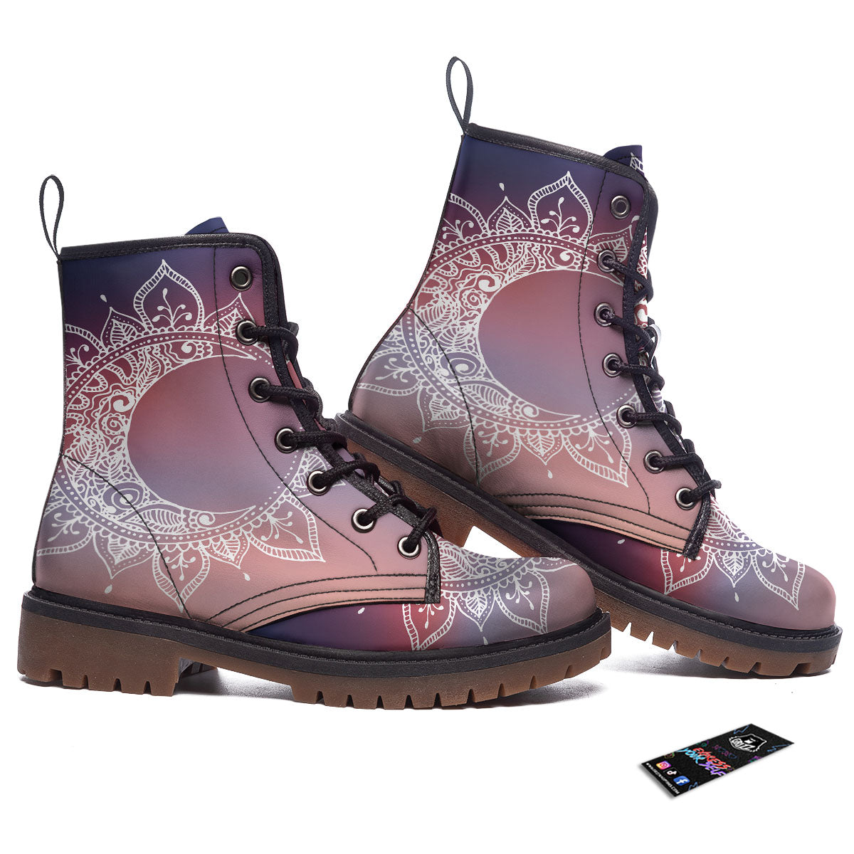 Sun Mandala Print Work Boots-grizzshop