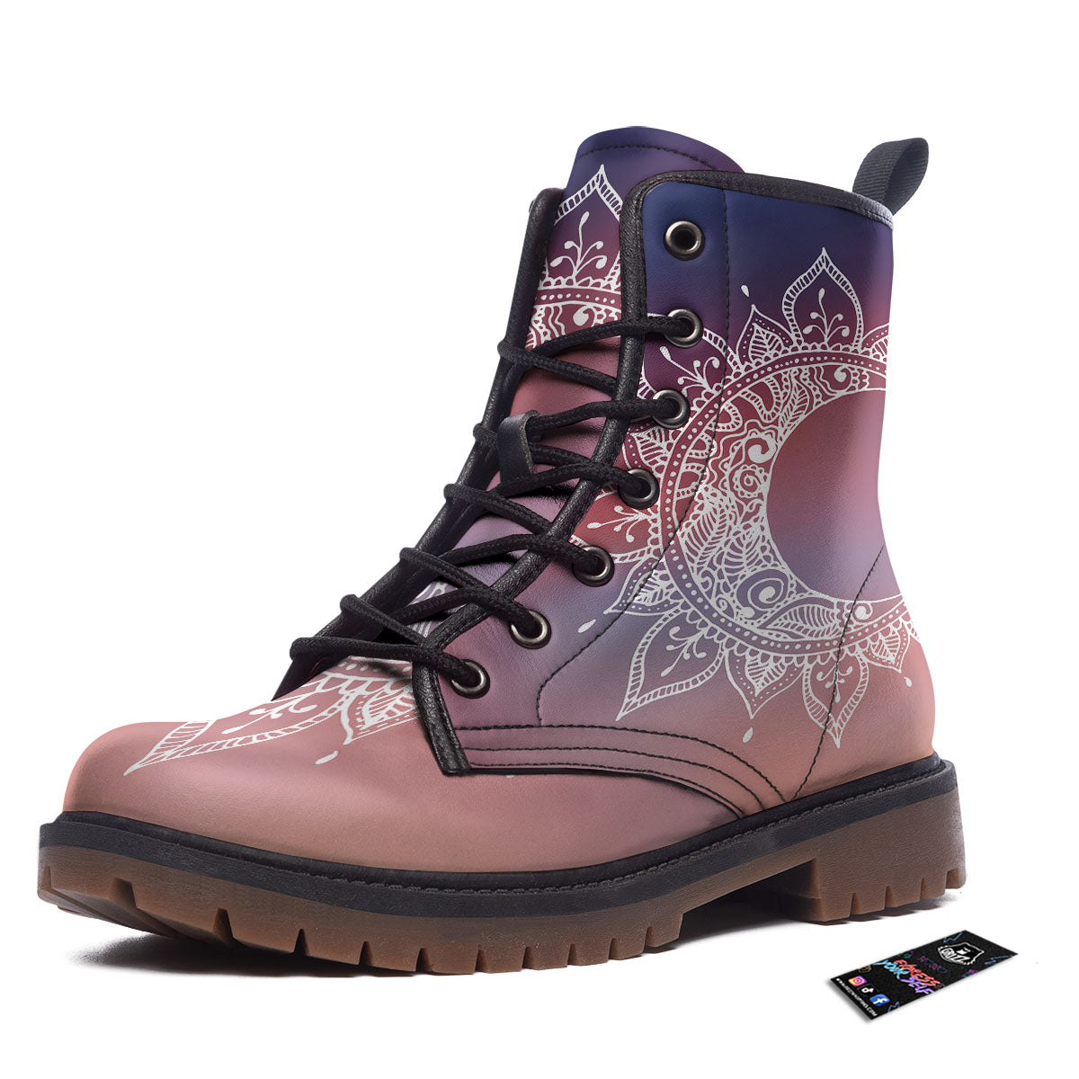 Sun Mandala Print Work Boots-grizzshop