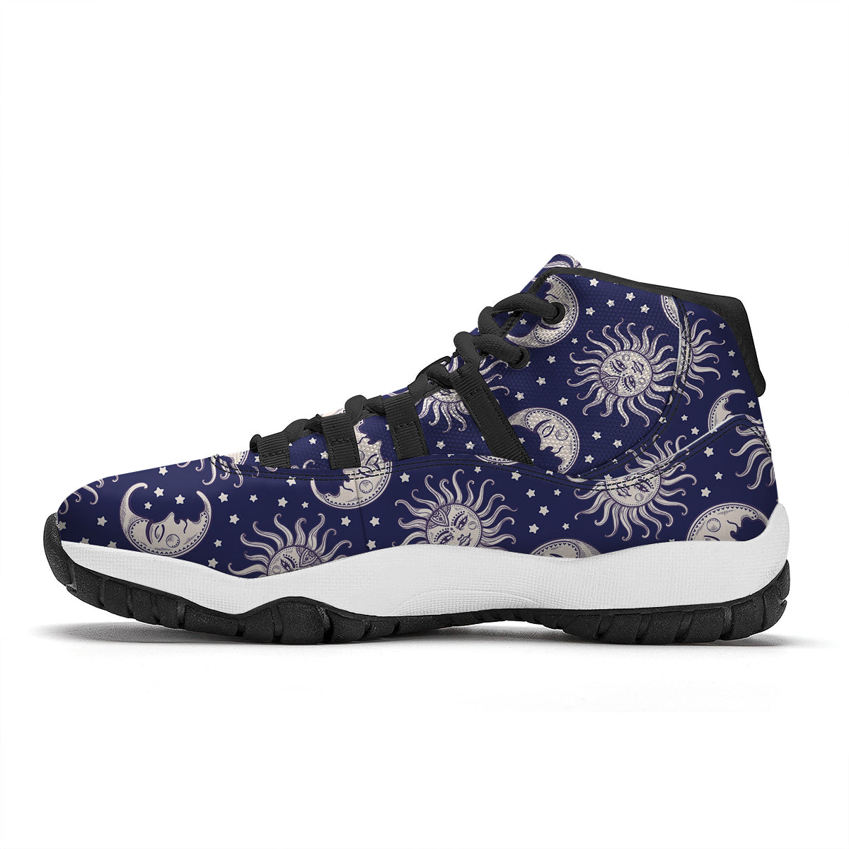 Sun Moon Celestial Pattern Print Black Bball Shoes-grizzshop