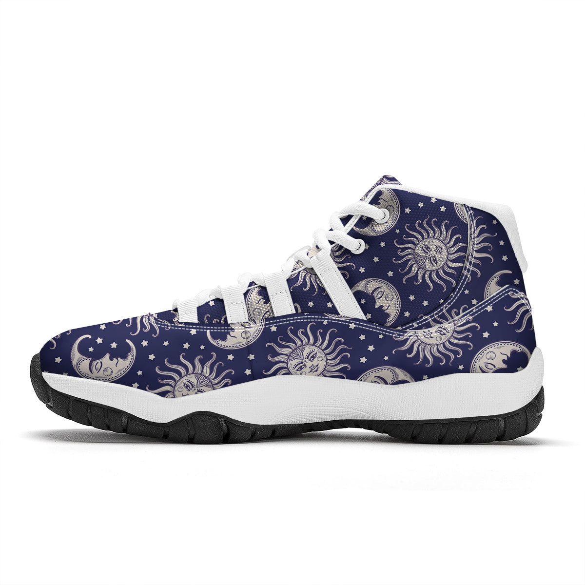 Sun Moon Celestial Pattern Print White Bball Shoes-grizzshop