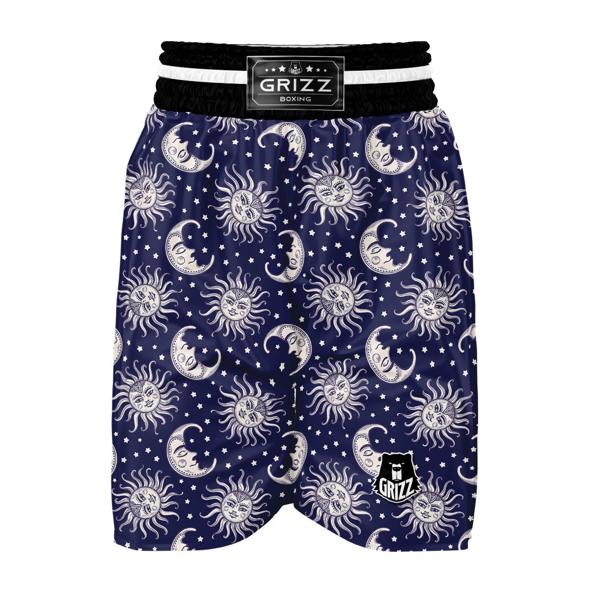 Sun Moon Pattern Print Boxing Shorts-grizzshop