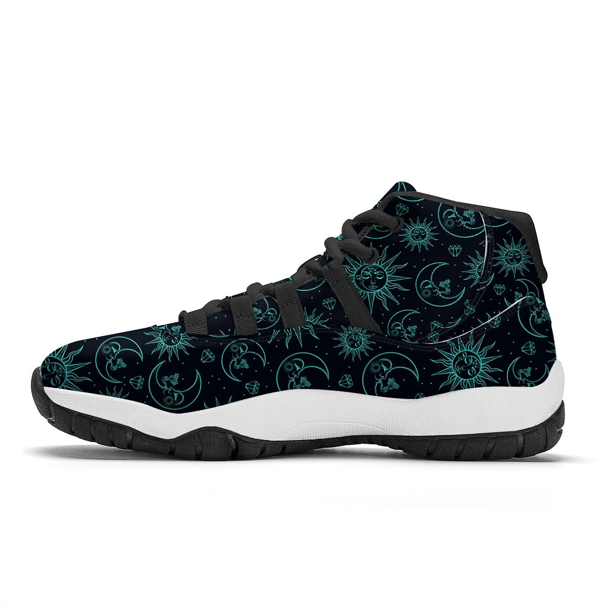Sun Moon Print Pattern Black Bball Shoes-grizzshop