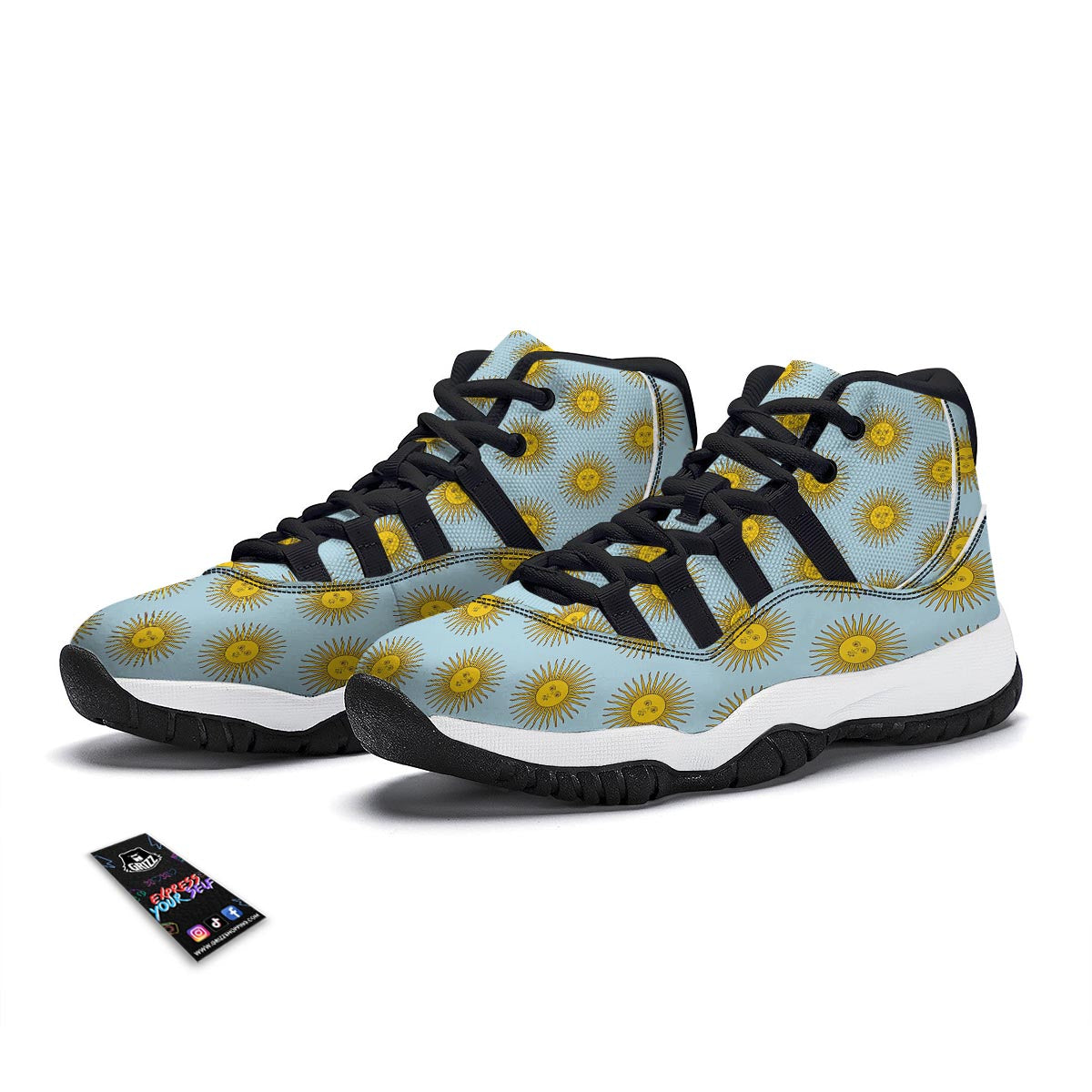 Sun Print Pattern Black Bball Shoes-grizzshop