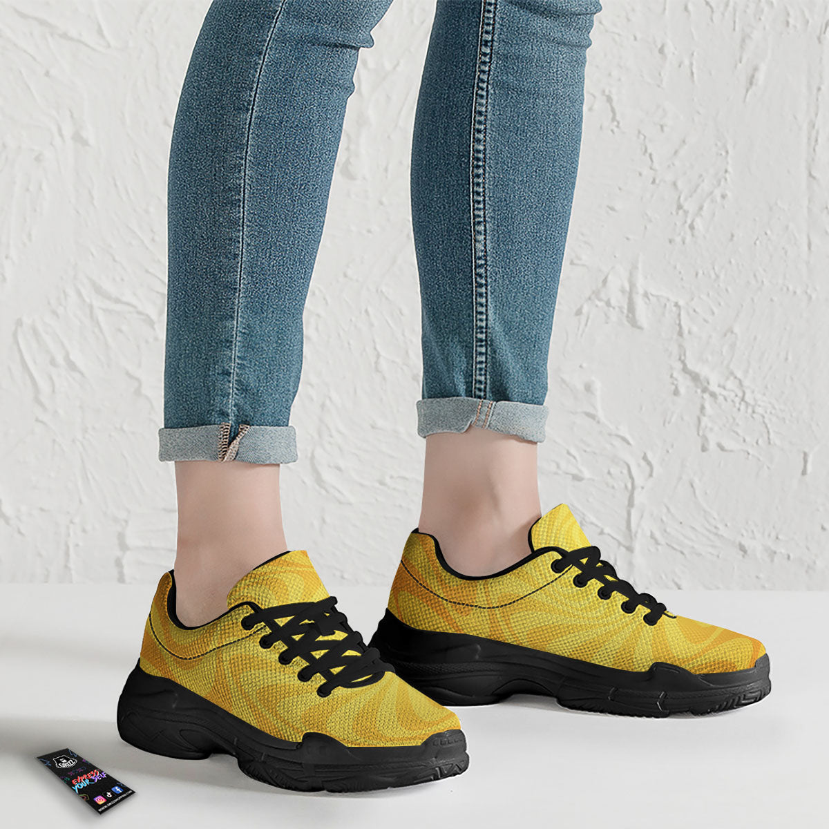 Sun Psychedelic Burning Print Black Chunky Shoes-grizzshop
