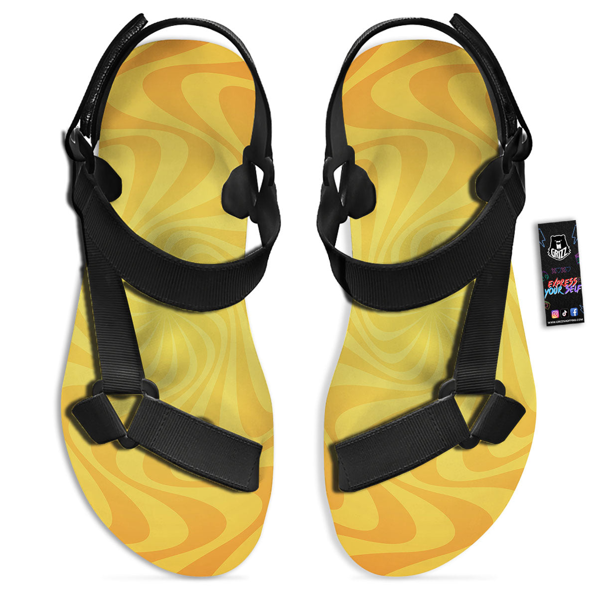 Sun Psychedelic Burning Print Black Open Toe Sandals-grizzshop