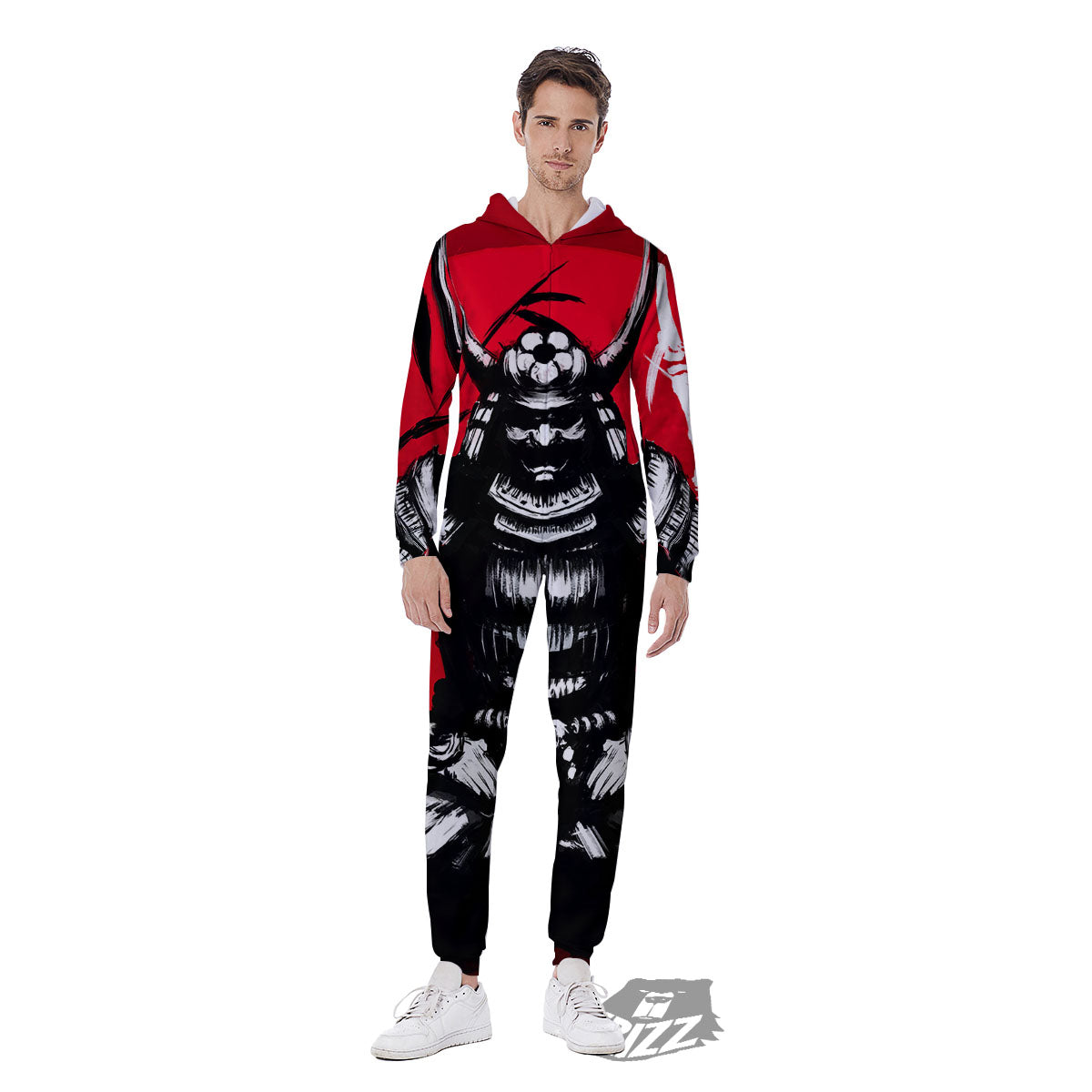 Sun Samurai Red Rising Print Men's Jumpsuit-grizzshop