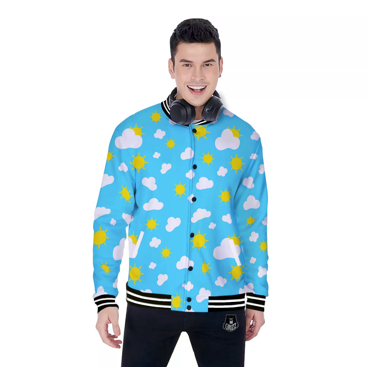 Sun Shiny Print Pattern Baseball Jacket-grizzshop