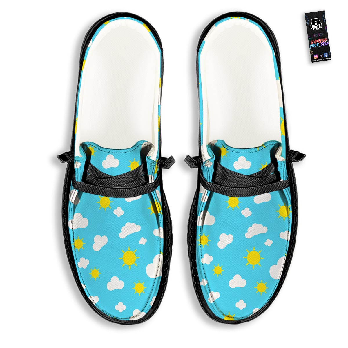 Sun Shiny Print Pattern Black Loafers-grizzshop