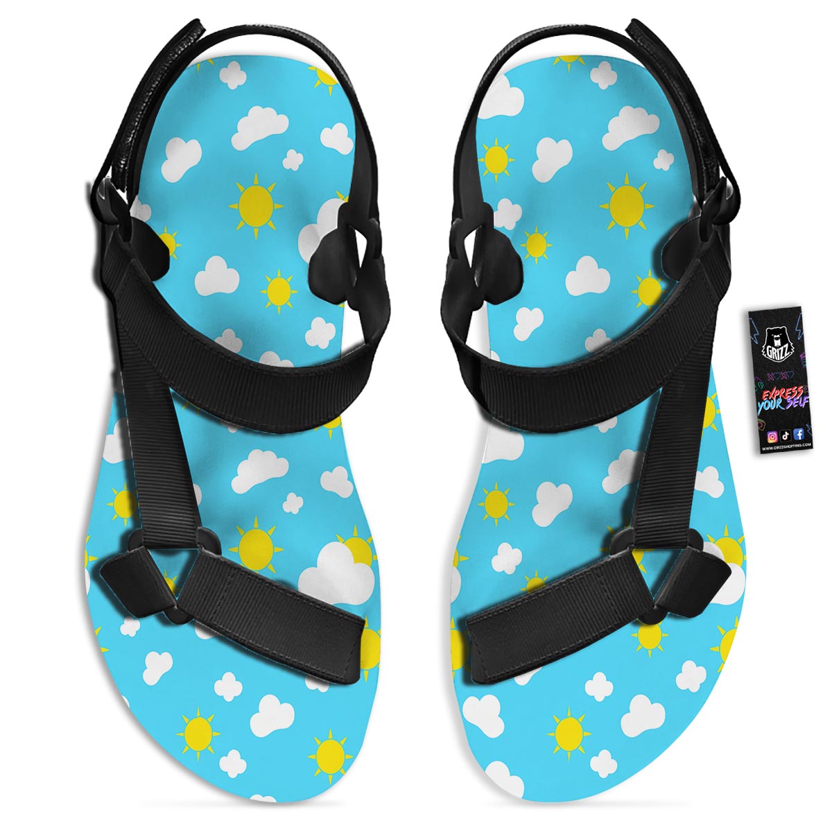 Sun Shiny Print Pattern Black Open Toe Sandals-grizzshop