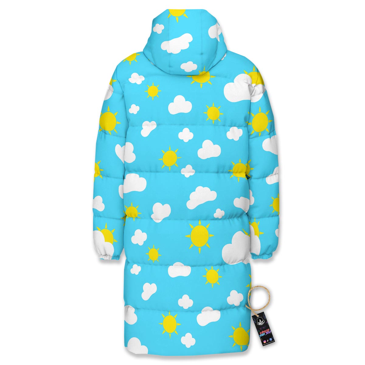 Sun Shiny Print Pattern Long Down Jacket-grizzshop