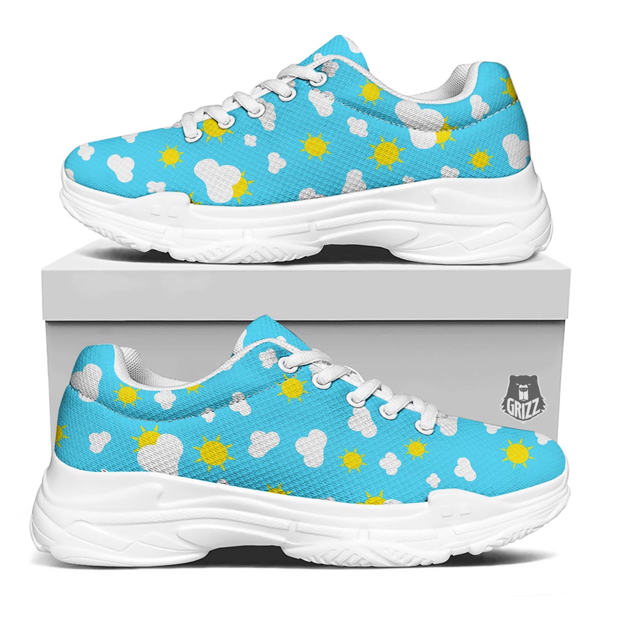 Sun Shiny Print Pattern White Chunky Shoes-grizzshop