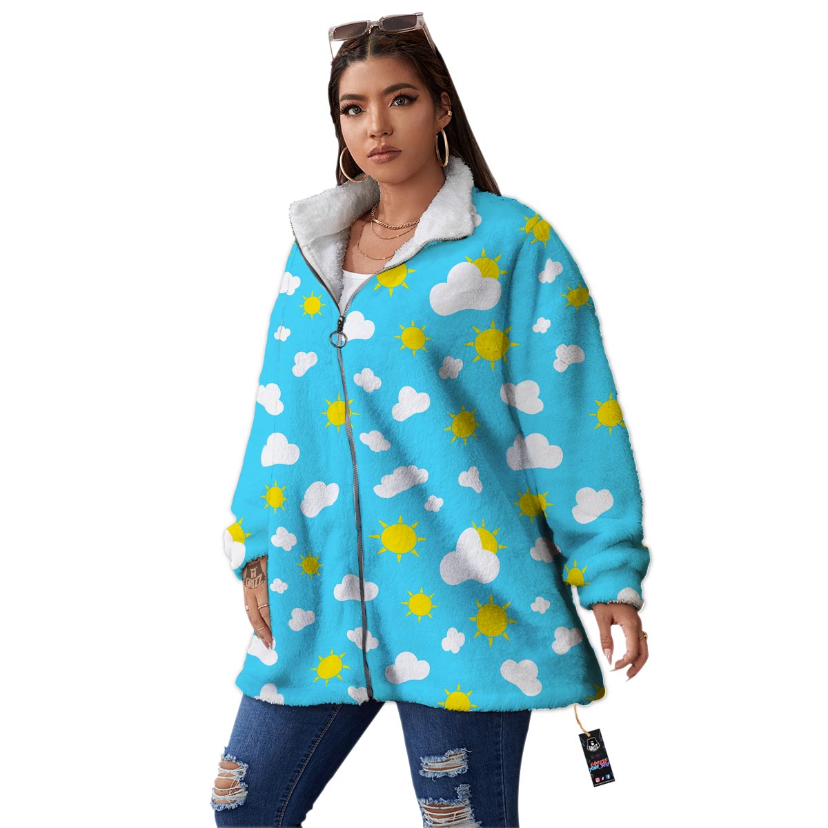 Sun Shiny Print Pattern Women's Sherpa Jacket-grizzshop