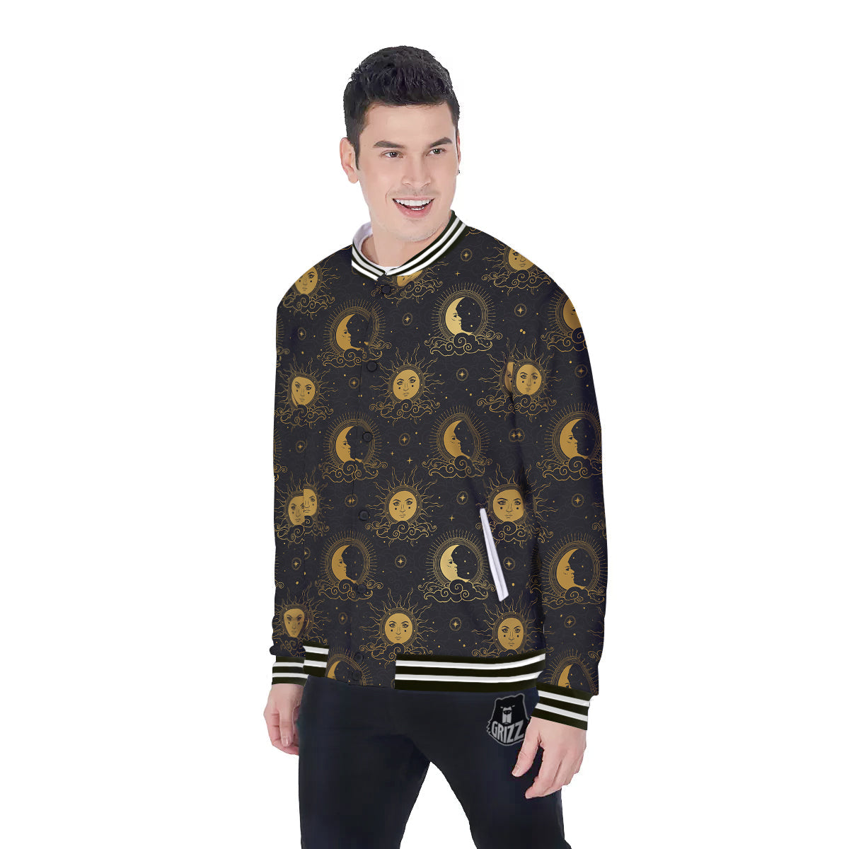 Sun Vintage Print Pattern Baseball Jacket-grizzshop
