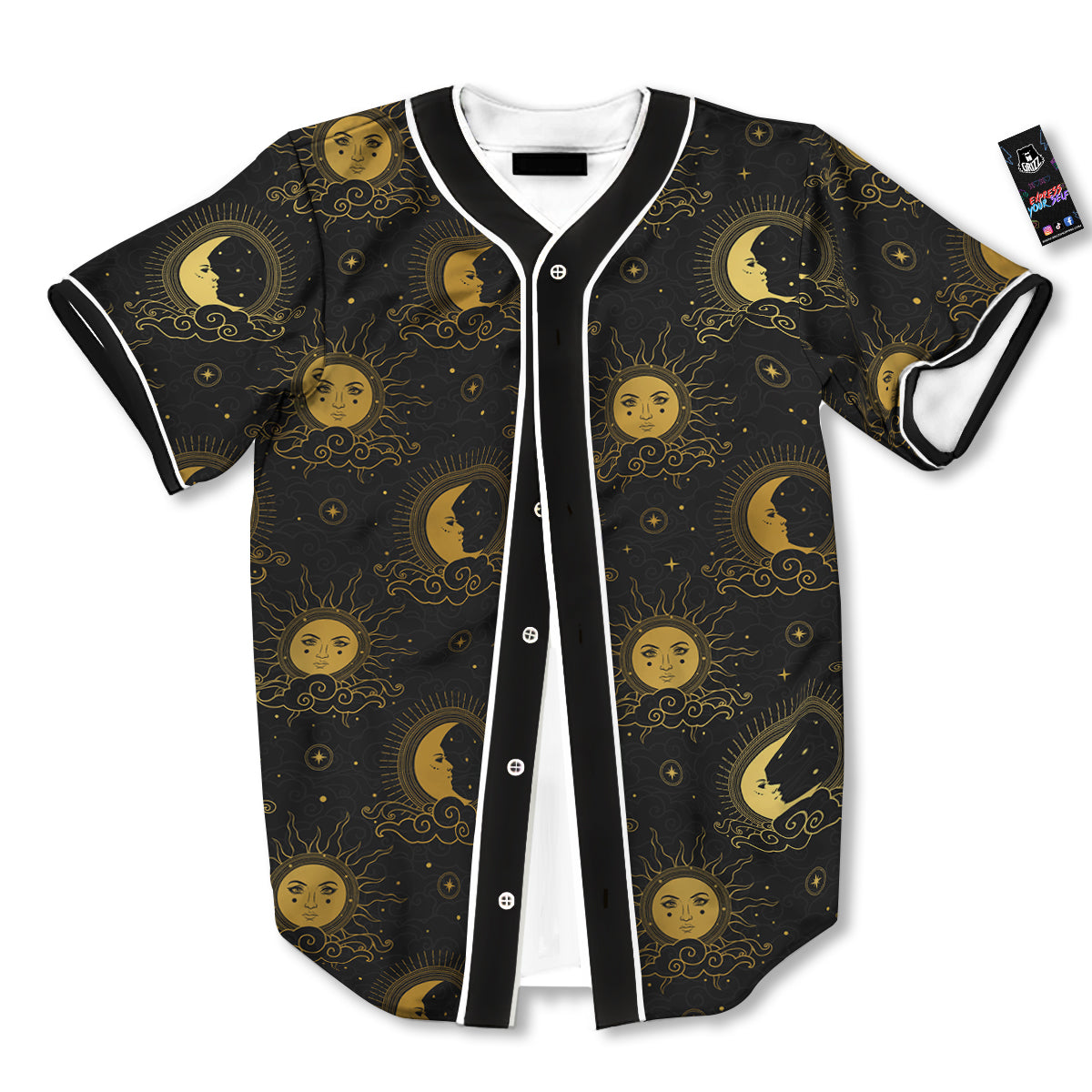 Sun Vintage Print Pattern Baseball Jersey-grizzshop