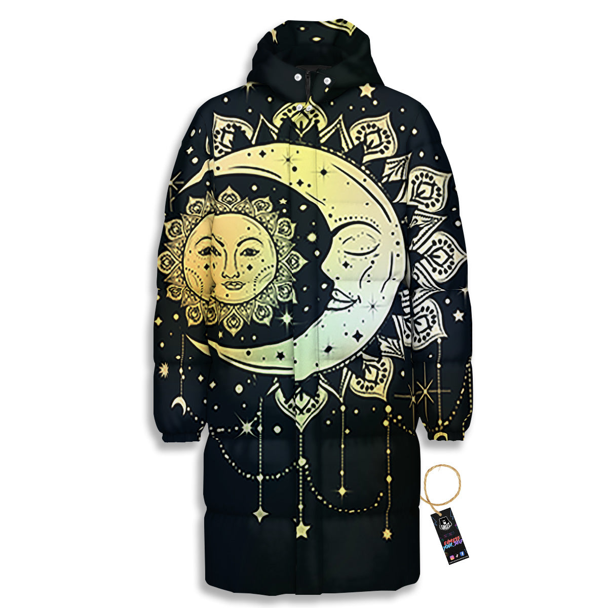 Sun And Bohemian Moon Print Long Down Jacket