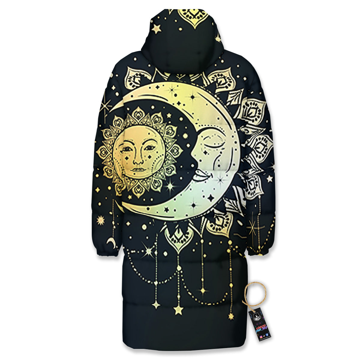 Sun And Bohemian Moon Print Long Down Jacket
