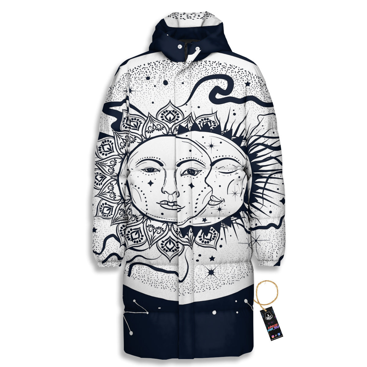 Sun And Moon Bohemian Celestial Print Long Down Jacket