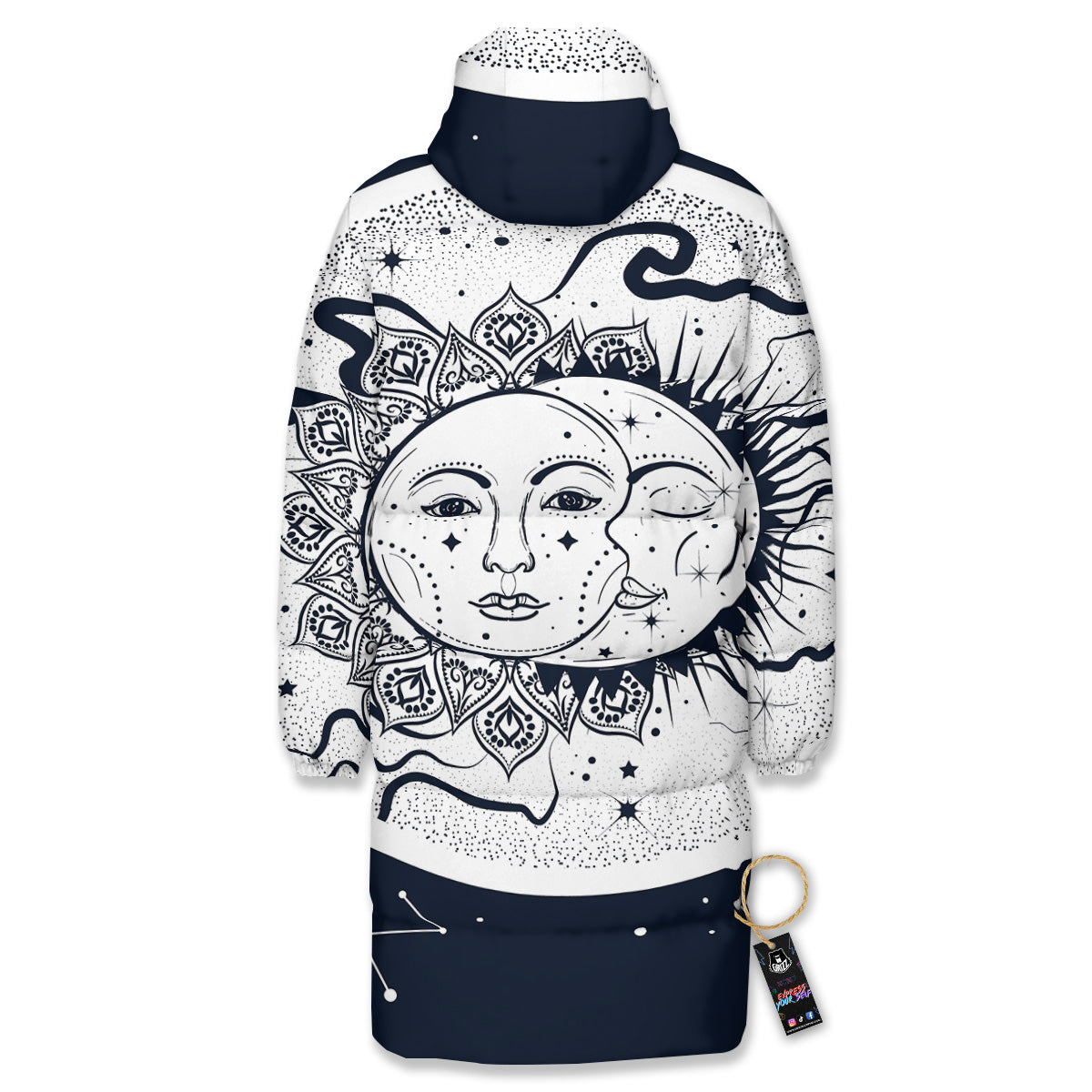 Sun And Moon Bohemian Celestial Print Long Down Jacket