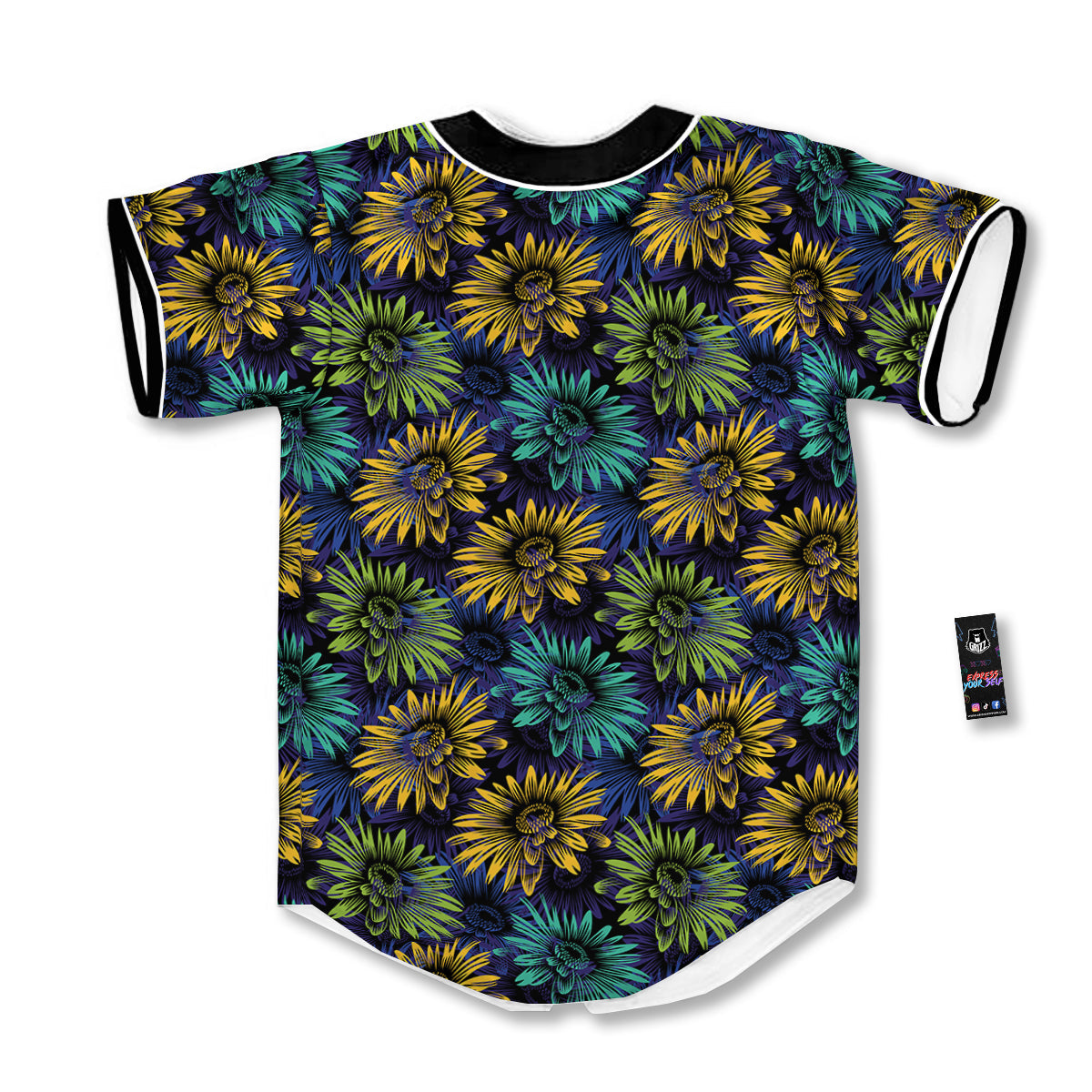 Sunflower Abstract Print Pattern Baseball Jersey-grizzshop