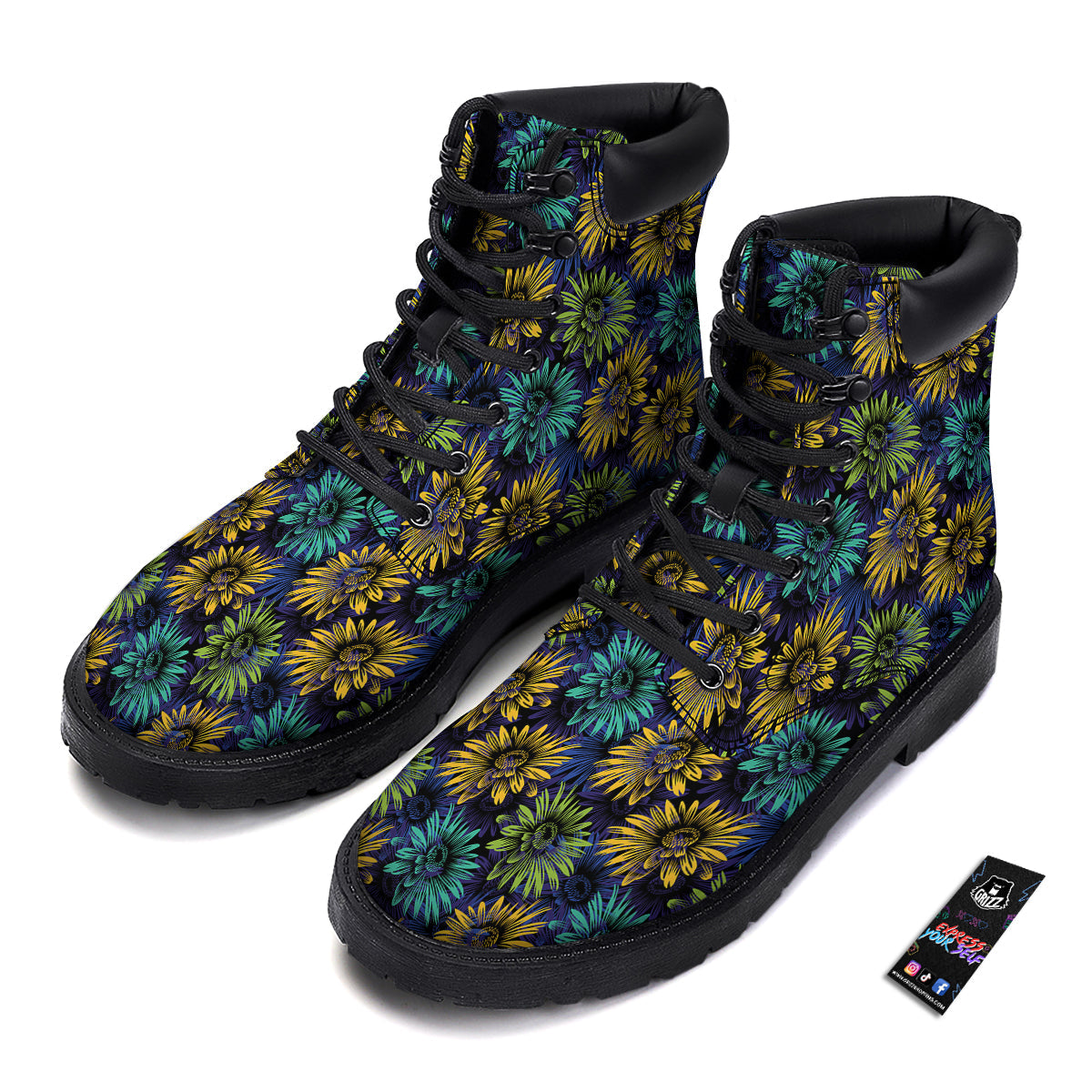 Sunflower Abstract Print Pattern Boots-grizzshop