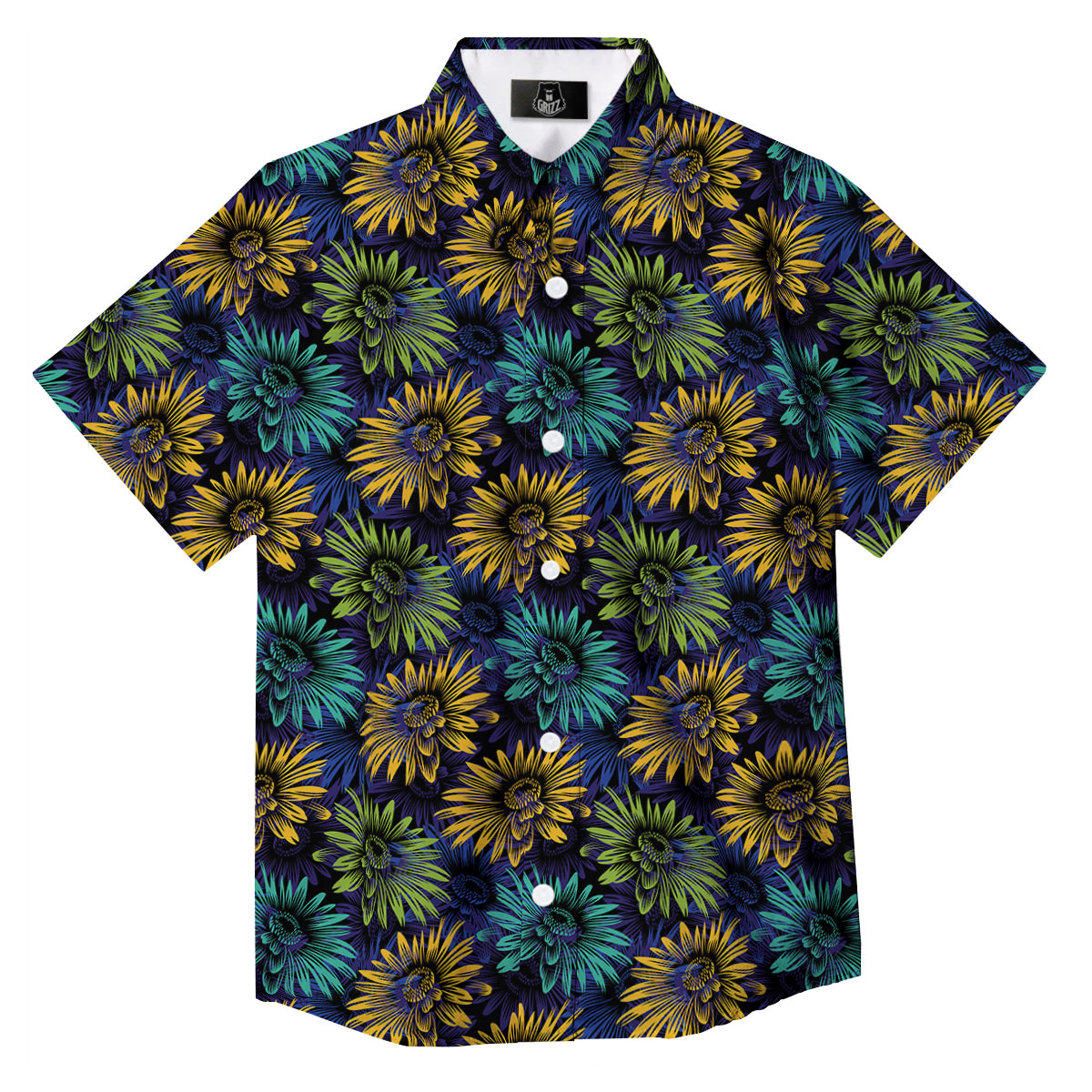 Sunflower Abstract Print Pattern Button Up Shirt-grizzshop