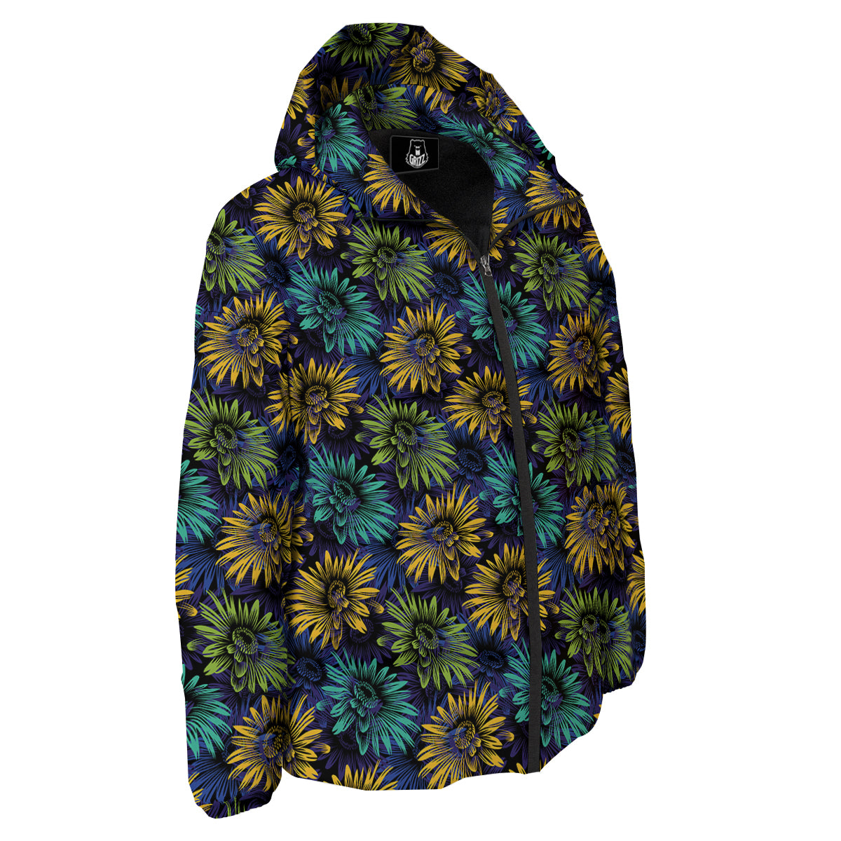 Sunflower Abstract Print Pattern Down Jacket-grizzshop