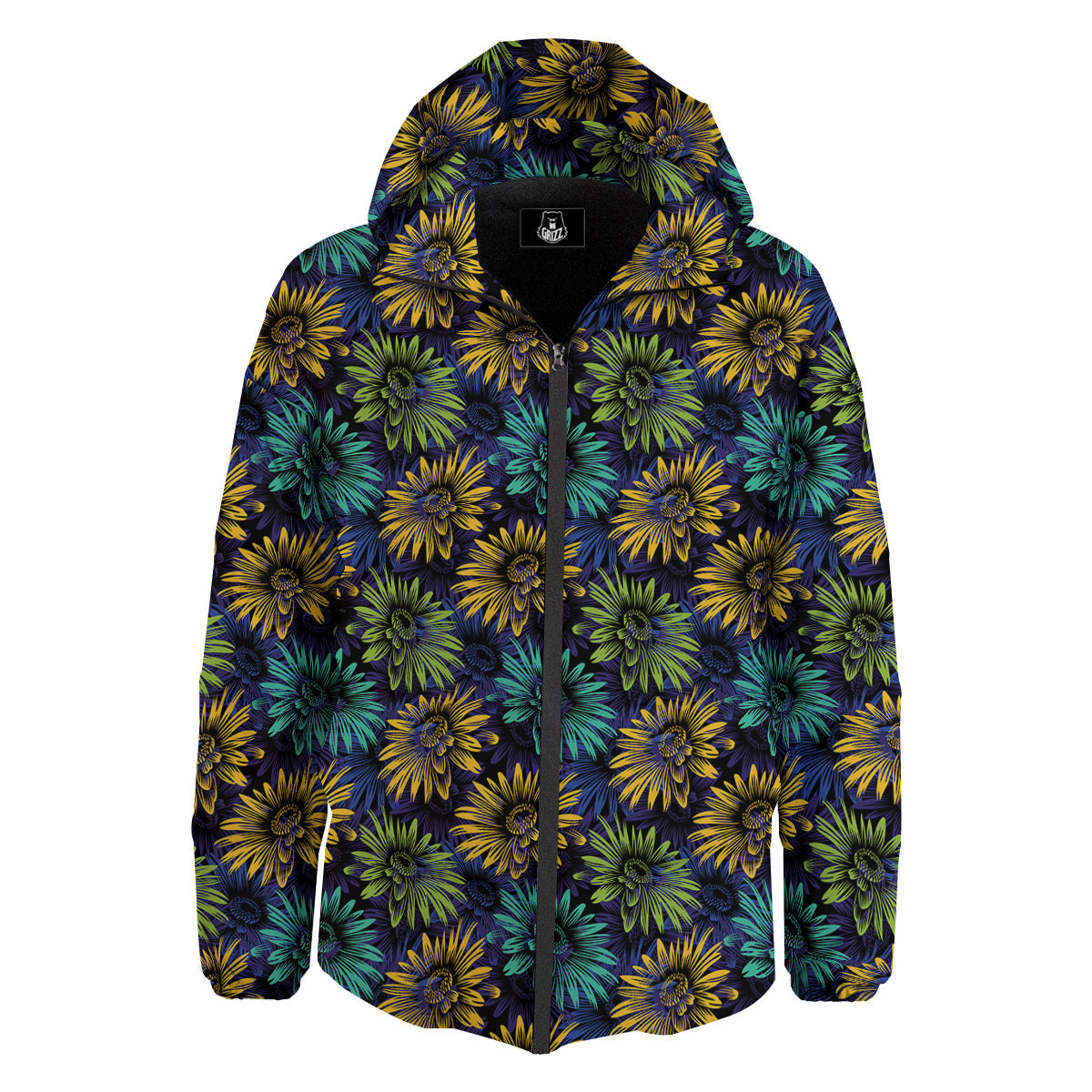 Sunflower Abstract Print Pattern Down Jacket-grizzshop