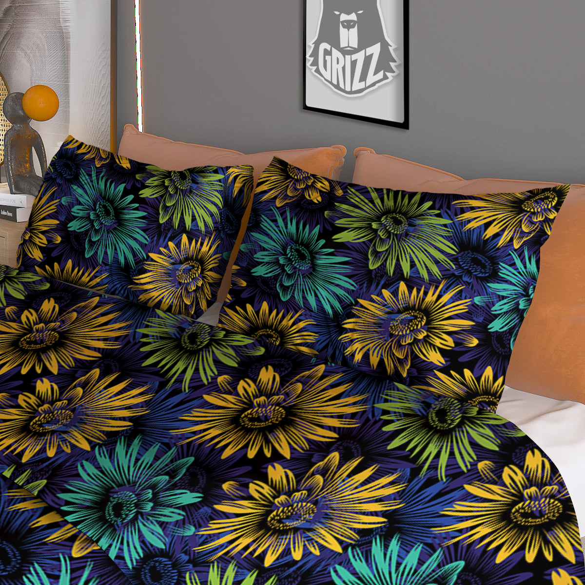 Sunflower Abstract Print Pattern Duvet Cover Bedding Set