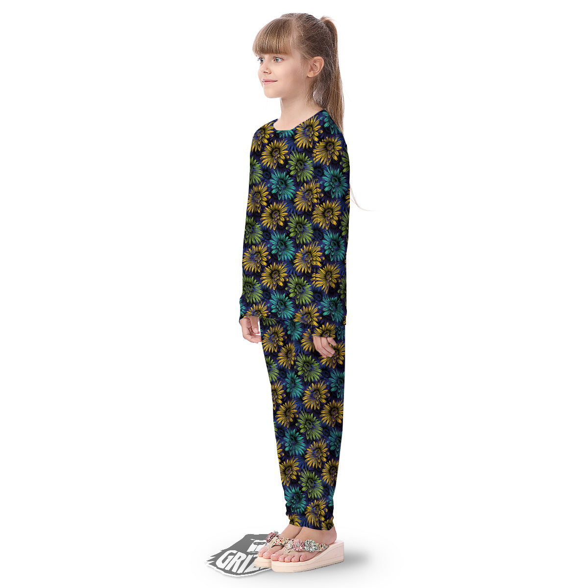 Sunflower Abstract Print Pattern Kid's Pajamas-grizzshop