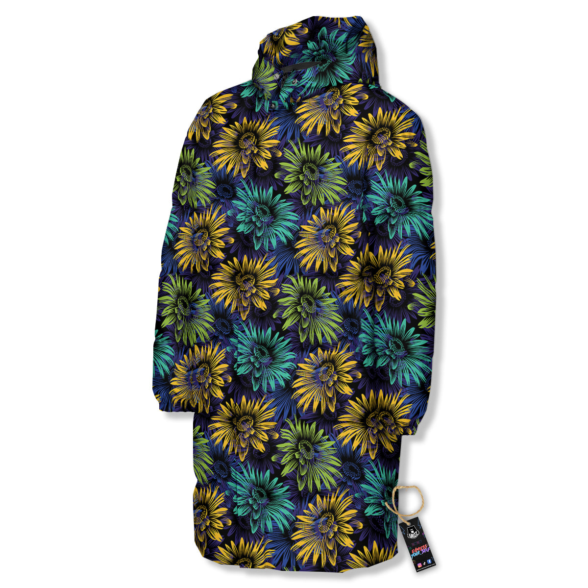 Sunflower Abstract Print Pattern Long Down Jacket-grizzshop