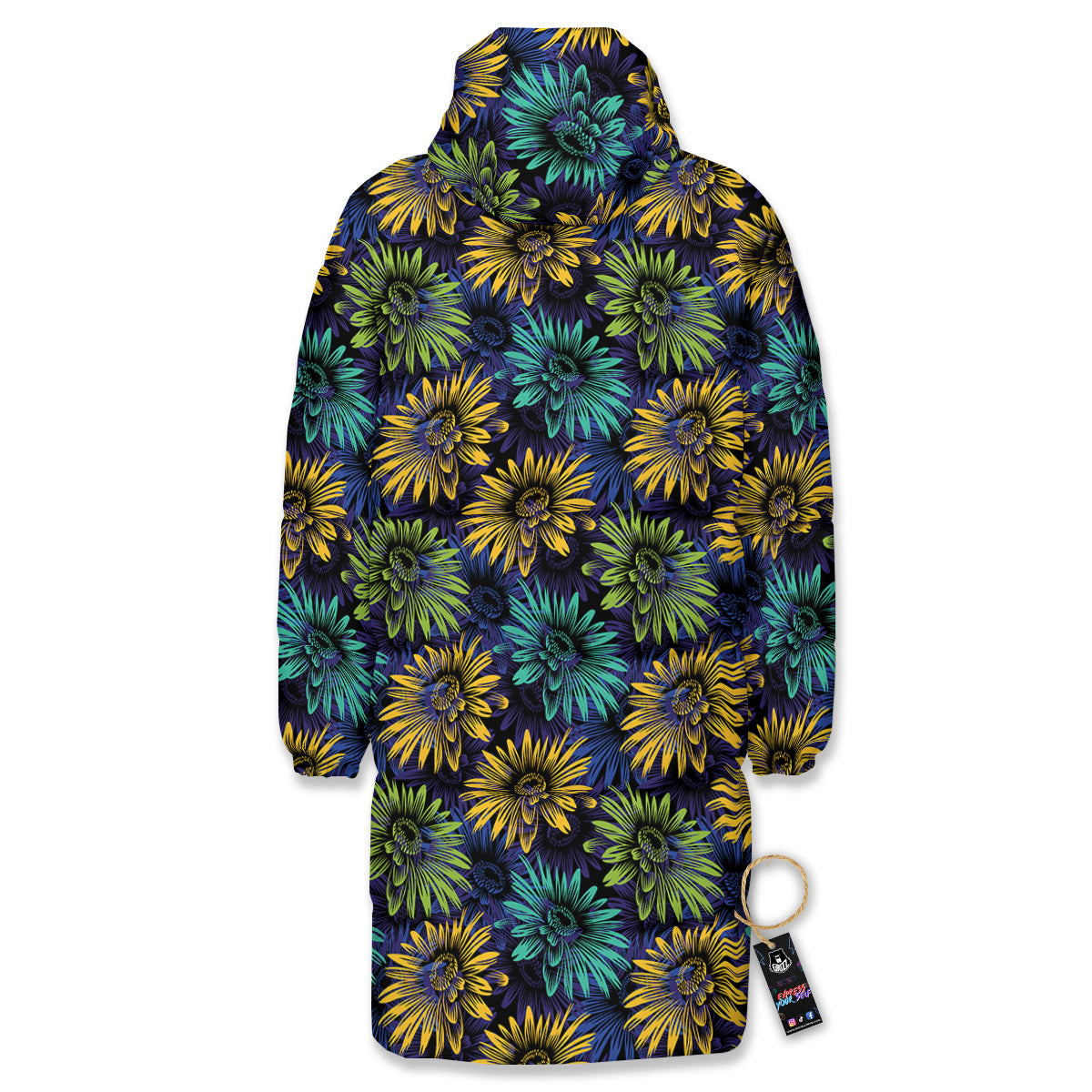 Sunflower Abstract Print Pattern Long Down Jacket-grizzshop