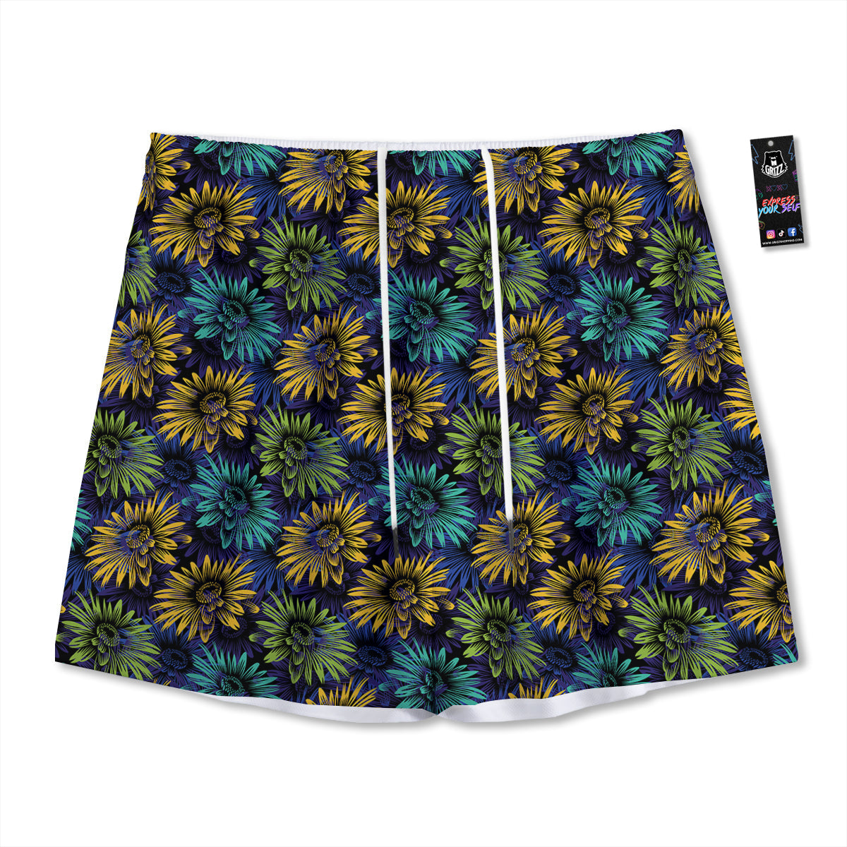 Sunflower Abstract Print Pattern Mesh Shorts-grizzshop