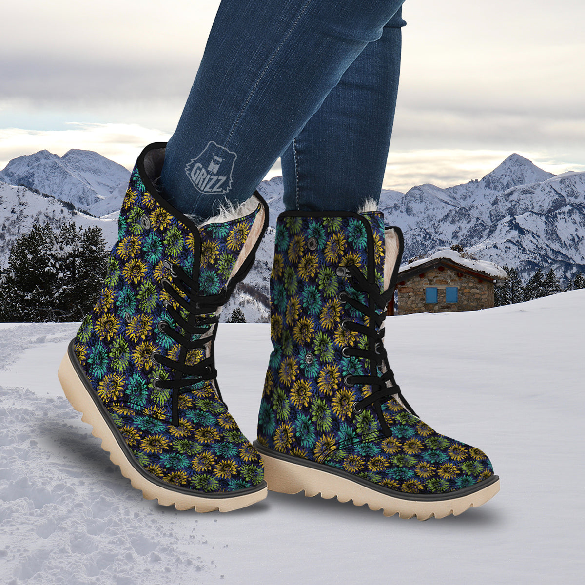 Sunflower Abstract Print Pattern Snow Boots-grizzshop