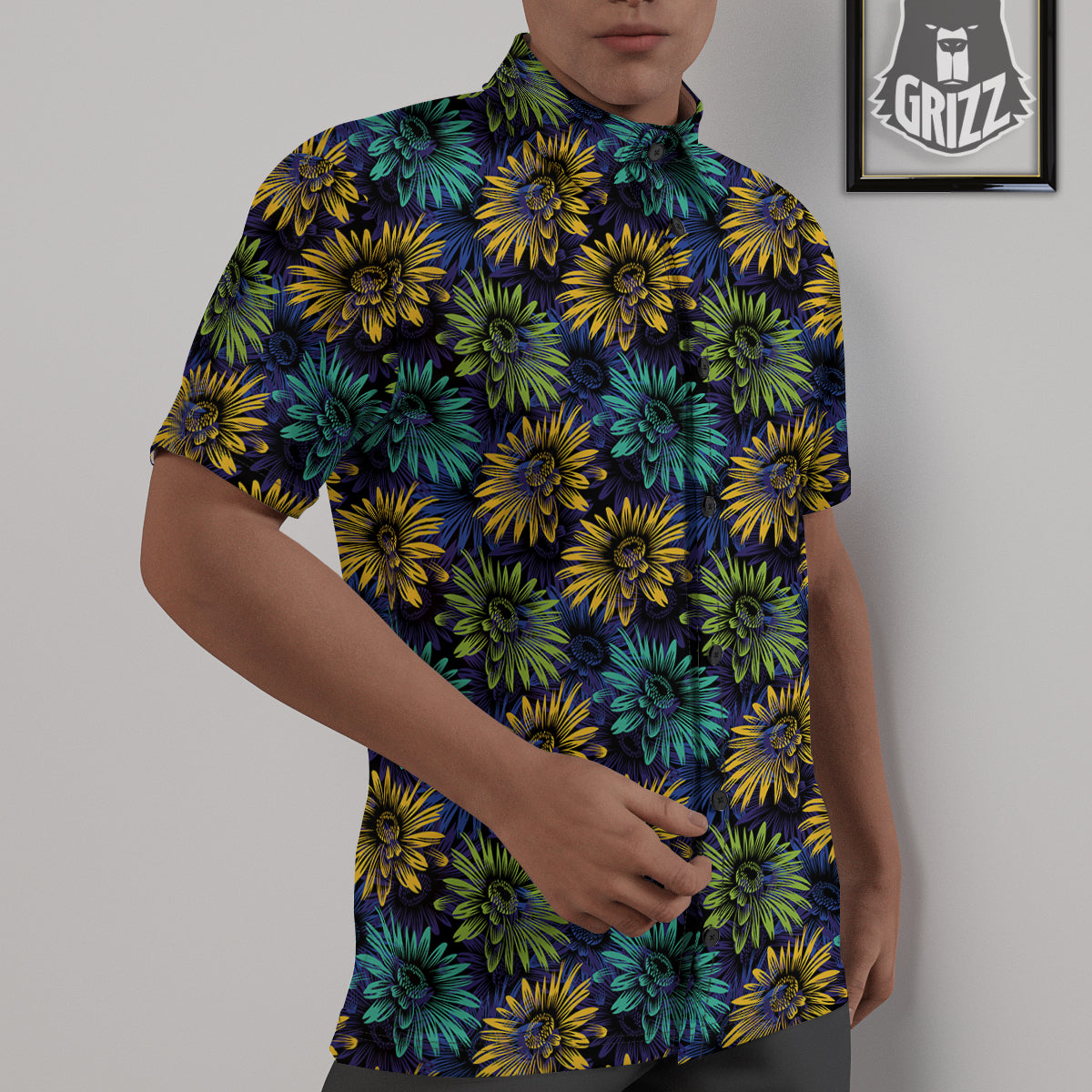 Sunflower Abstract Print Pattern Untucked Shirts-grizzshop