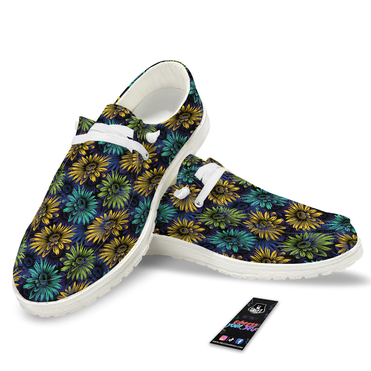 Sunflower Abstract Print Pattern White Loafers-grizzshop