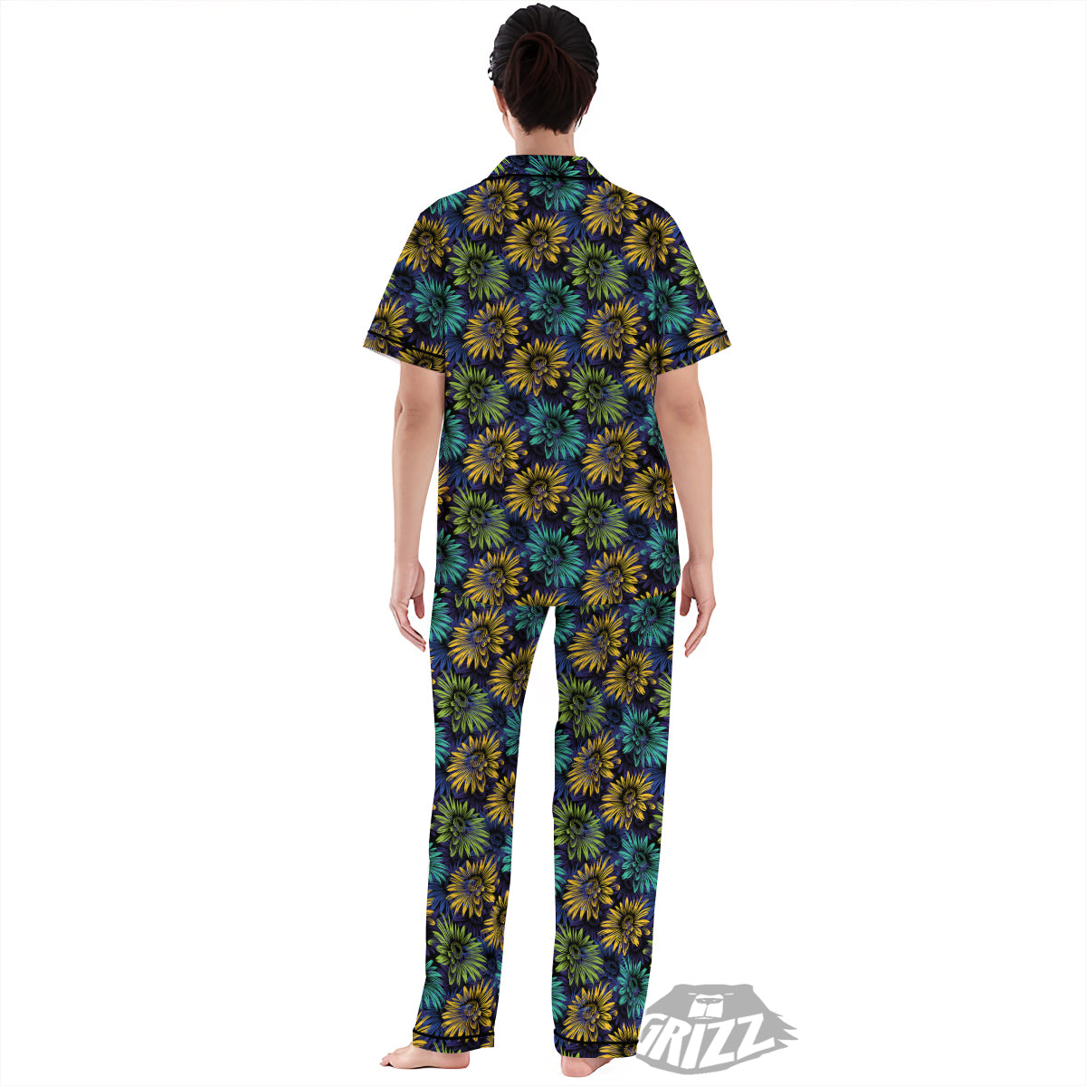 Sunflower Abstract Print Pattern Women's Pajamas Set-grizzshop