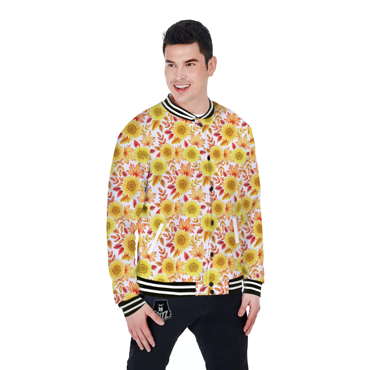 Sunflower Autumn Print Pattern Baseball Jacket-grizzshop
