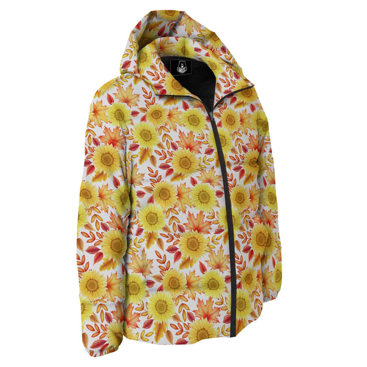 Sunflower Autumn Print Pattern Down Jacket-grizzshop