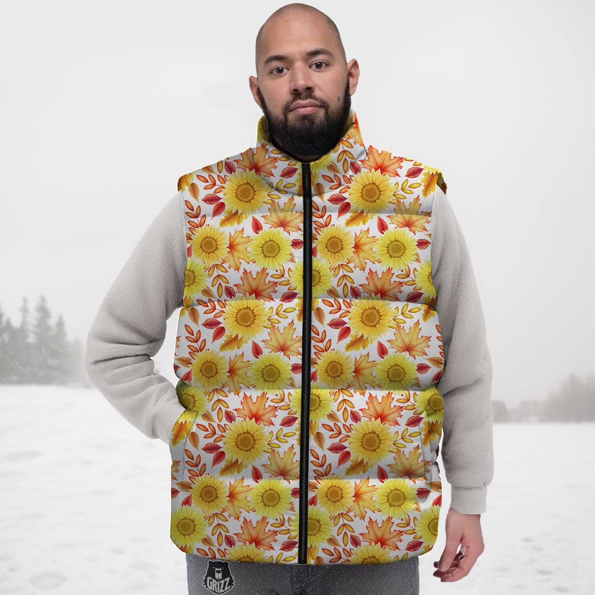 Sunflower Autumn Print Pattern Down Vest