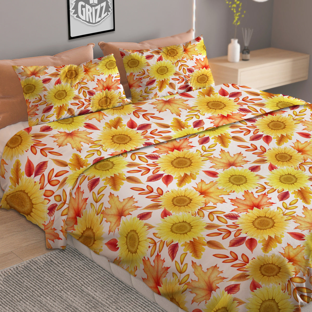 Sunflower Autumn Print Pattern Duvet Cover Bedding Set